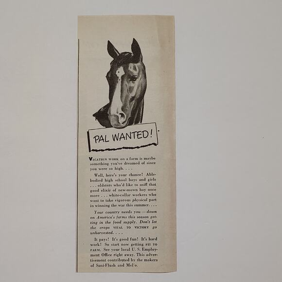 1943 Farm Work Print Ad Pal Wanted Wartime Victory Food Supply Ephemera - Picture 4 of 6